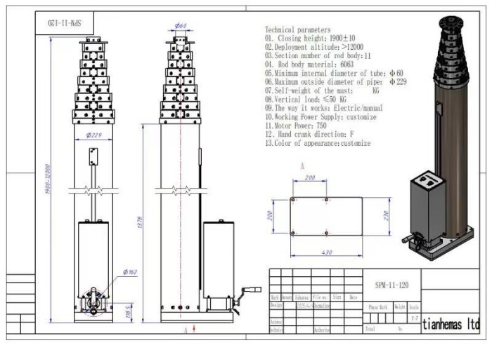 25m electric lockable spindle telescopic mast